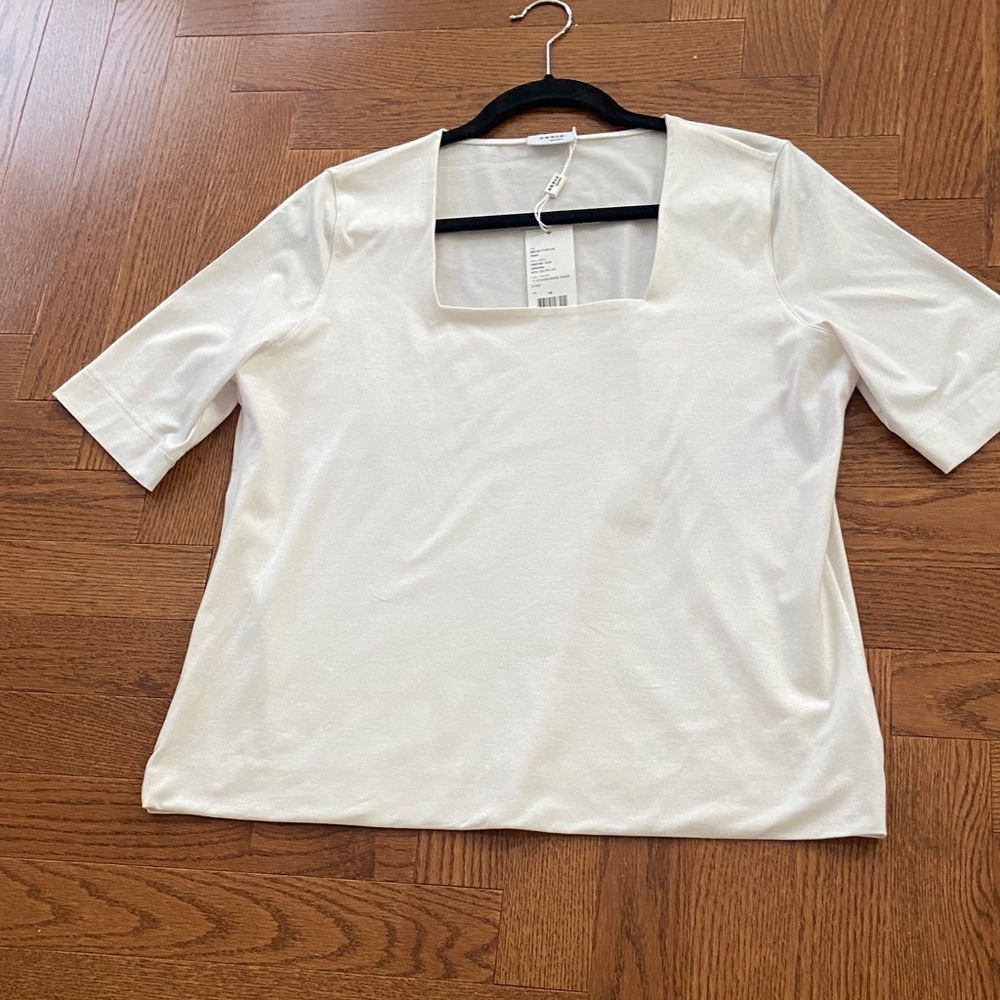Akris Punto White Square Neck Short Sleeve Top size 16 off white  NWT